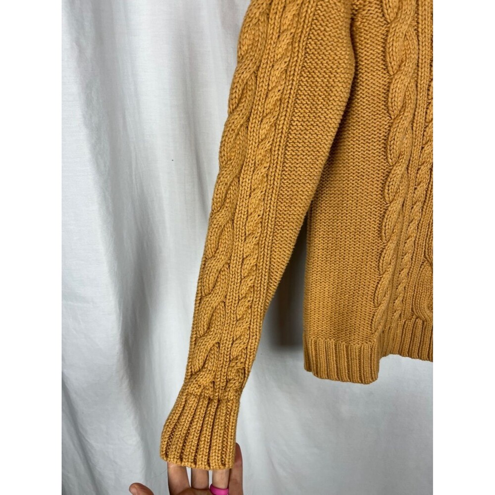 L.L. Bean Light Brown Yellow Women's Double L Cable Knit Fisherman Style Sweater - Picture 3 of 6